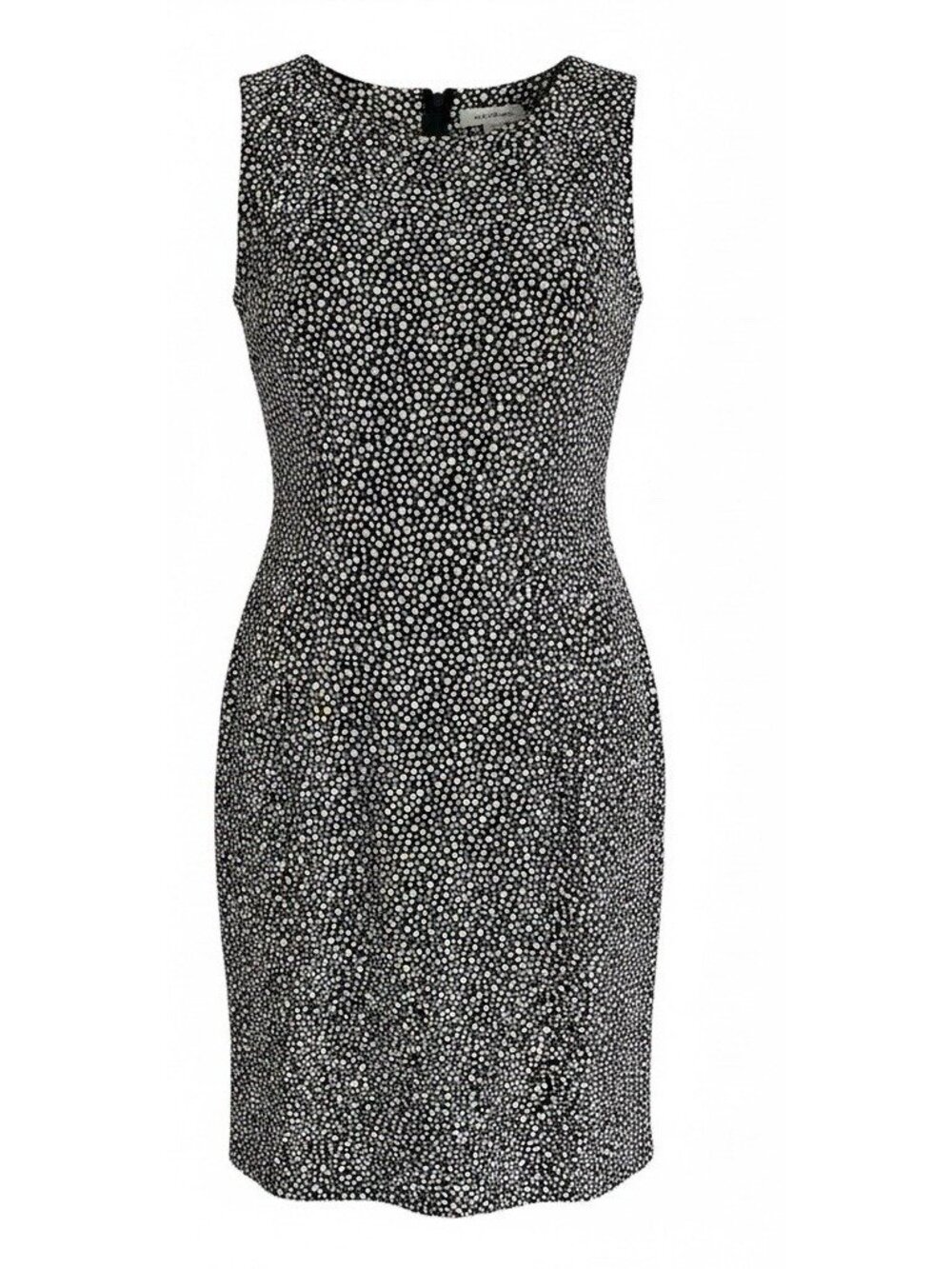 Y2K 90s David Warren 100% Silk Sleeveless Shift Dress Midi Sz 12 Black Cream Dot